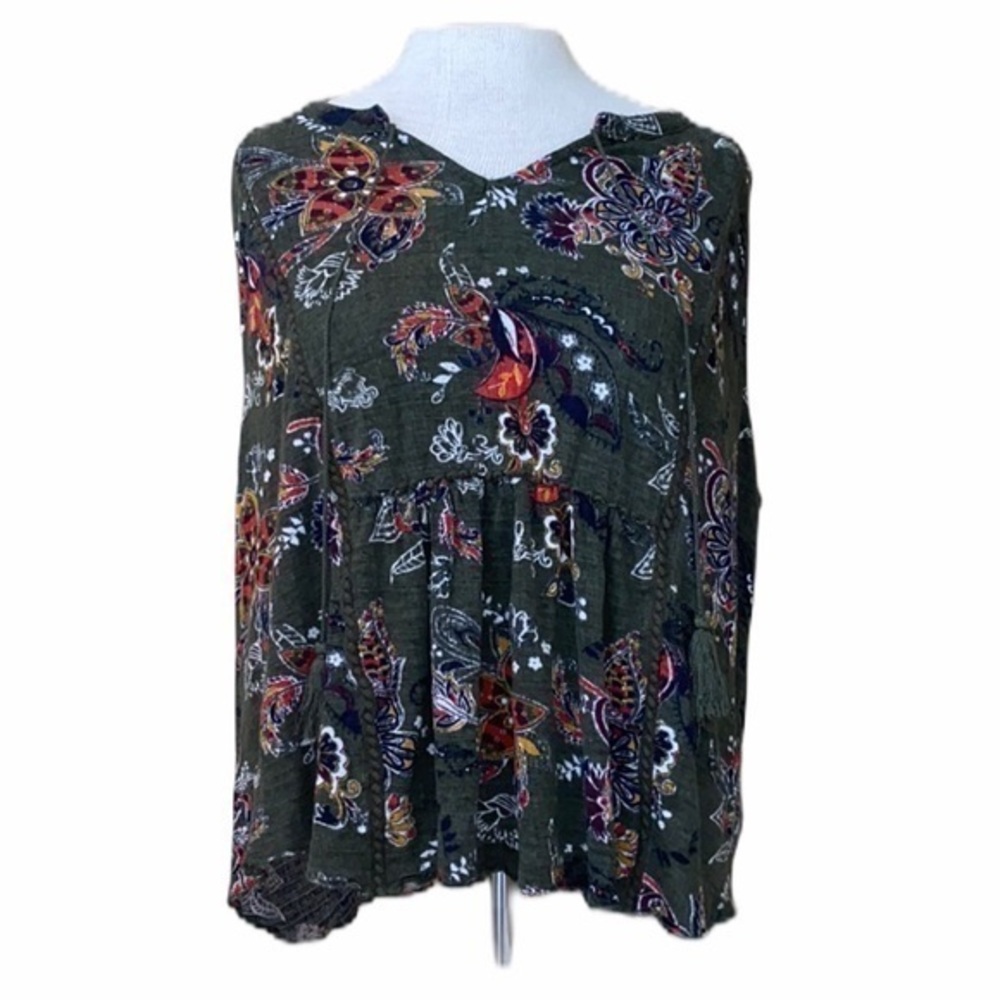 Faded Glory sleeveless blouse XL,floral,green